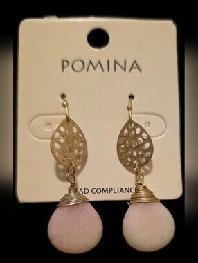 Goldtone Filigree Earrings w/Blush Pink Drops